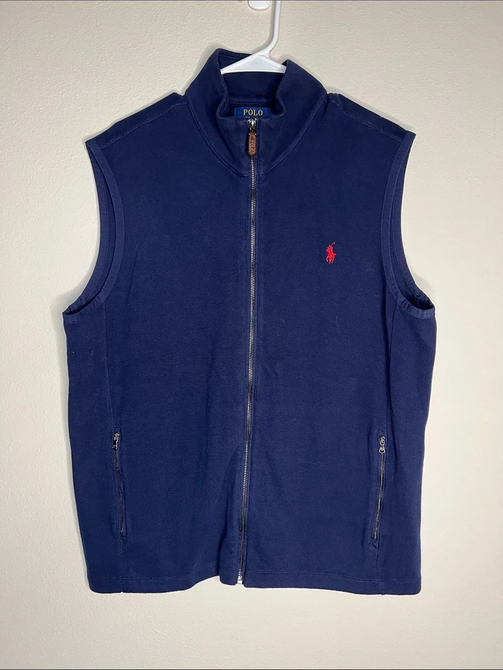Men’s Polo by Ralph Lauren Navy Zip-Up Fleece Vest with Red Logo